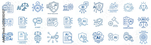 Line art vector icon AI regulation concept blue color
