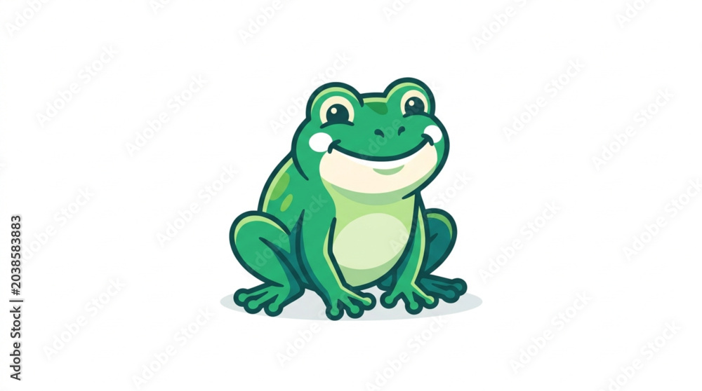 Fototapeta premium Cute cartoon frog illustration smiling happily.