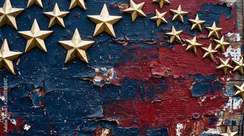 Vintage American Flag on Distressed Wooden Background