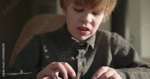 Kid Boy Eat Sweets. 4K 10-bit