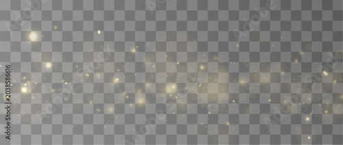 Magical golden dust sparkles across the transparent holiday background. Elegant glowing stars create soft fantasy illumination effects. Bright glitter trails shine beautifully in motion.