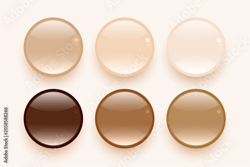 Foto set of glossy human skin color tone palette design