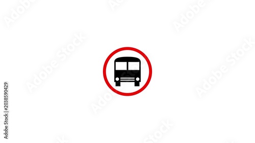 Red and black road sign indicating a bus stop 4k animated on a white background