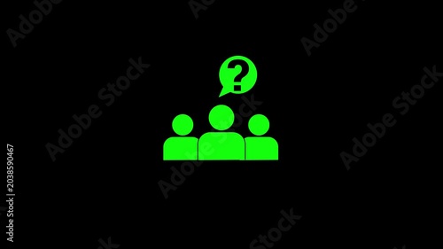 Communication concept with glowing neon lines showing question and answer between two people icons symbolizing on black background