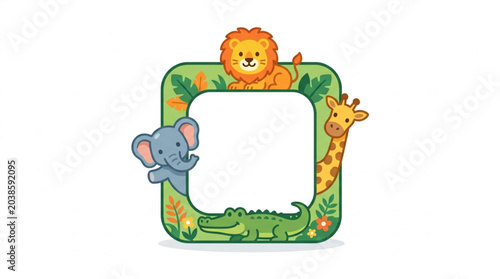 Photography Cute cartoon safari animals frame for photos.