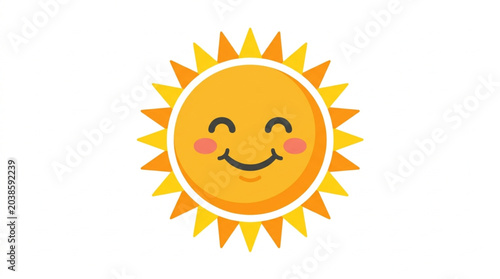 Photos Cute cartoon sun with happy face and rosy cheeks.