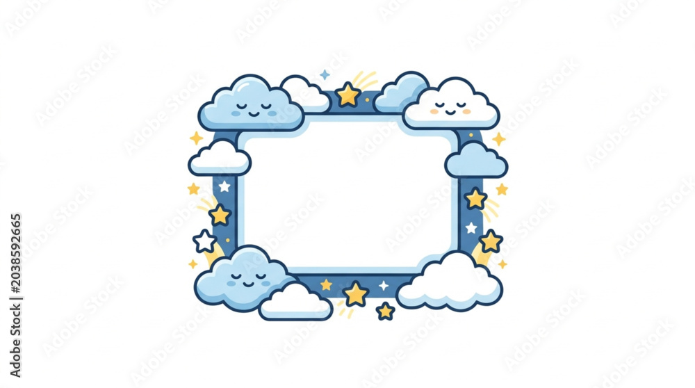 Obraz premium Cute Kawaii Clouds and Stars Border Frame.