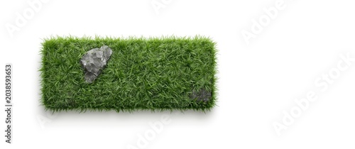 Grassy bedrock formation shaped rectangular on a clean white background