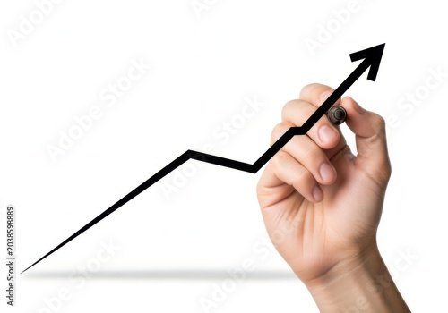 Hand drawing upward growth trend line with marker