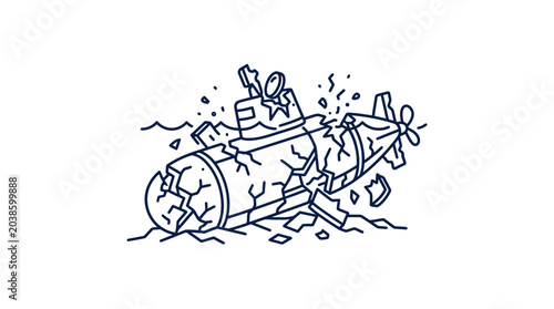 Photography Damaged Submarine Sinking Illustration.
