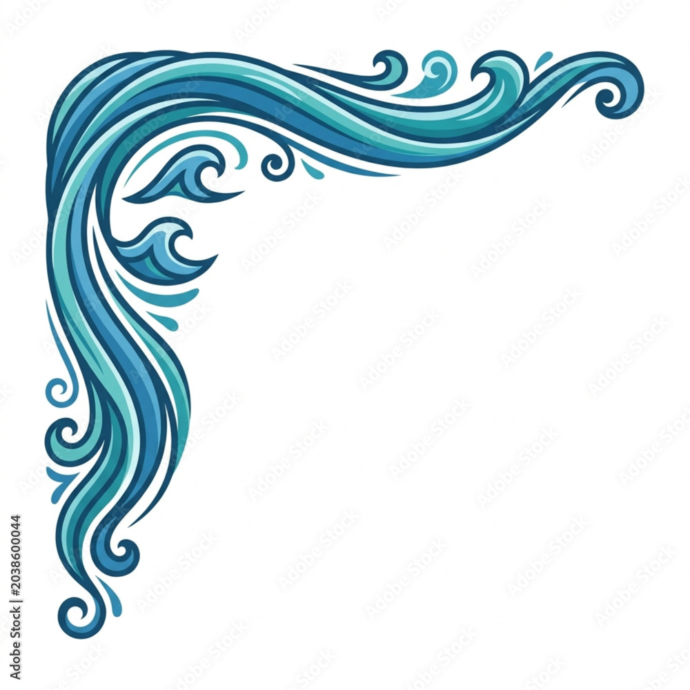Fototapeta premium Decorative Blue Wave Corner Element Pixel Art.
