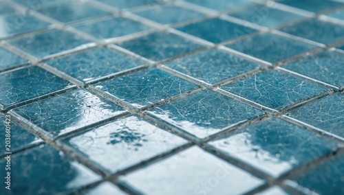 Glazed ceramic tile mosaic with ocean blue crackle glass texture