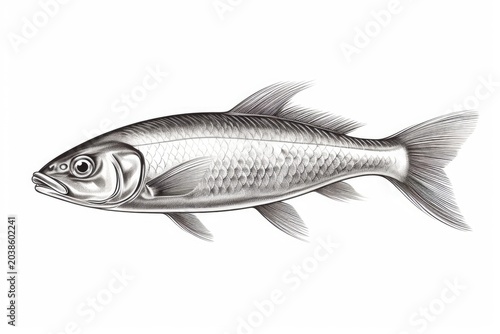 Fish illustration featuring fine line detailing on a white background