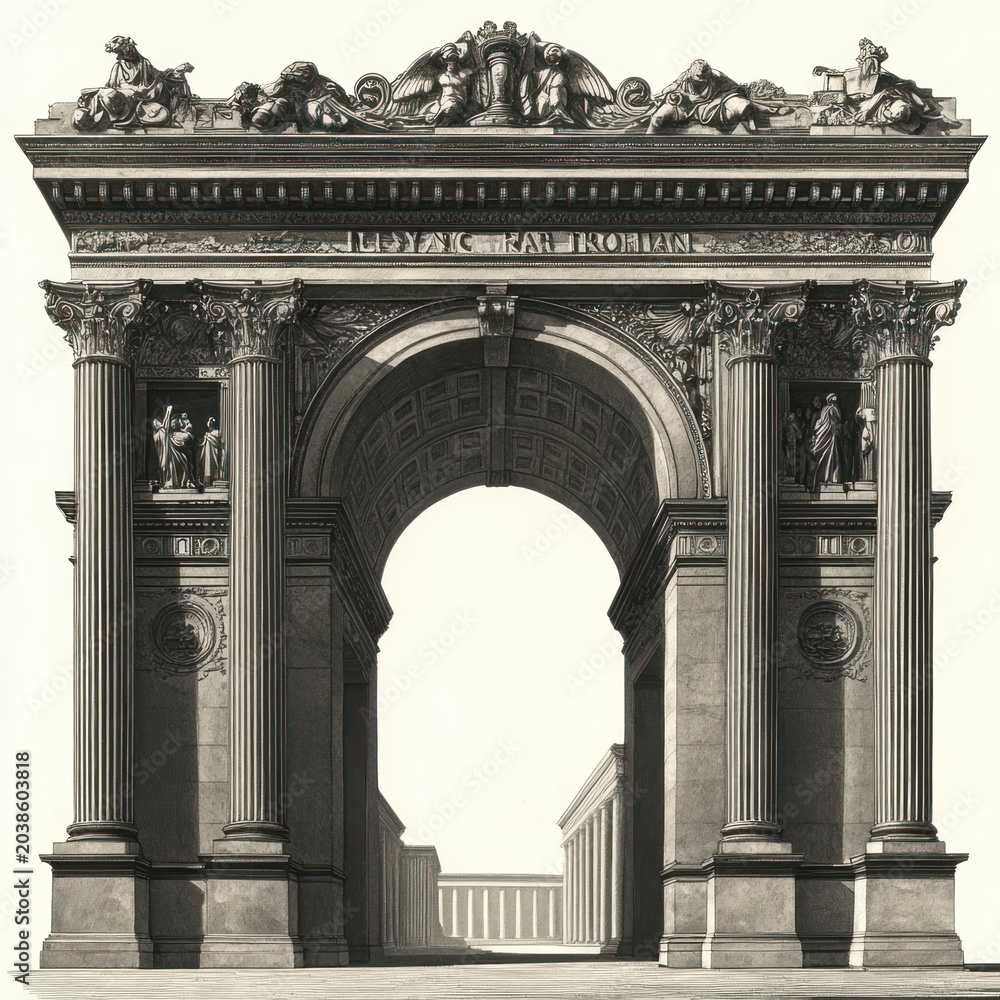 Naklejka premium Semicircular Roman arch architecture classical design.