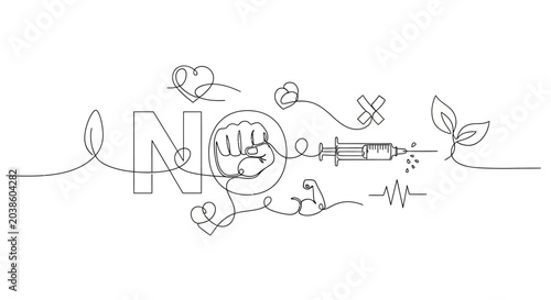 Photos No drugs, healthy lifestyle, fight addiction, medical syringe, plant, heart, mus