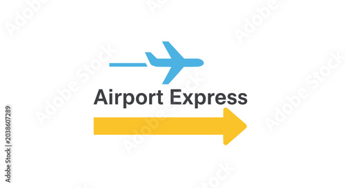 Airport Express Logo: Airplane Flying Over Text with Yellow Arrow