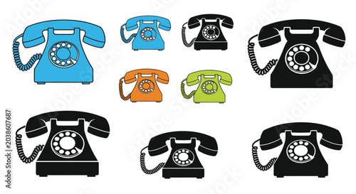 Bild auf Leinwand Retro Rotary Phones Collection: Vintage Communication Devices in Various Colors