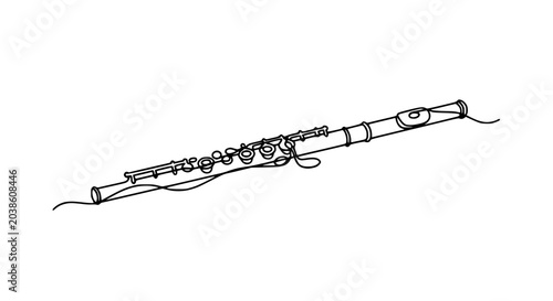Schilderij op canvas Minimalist One Line Drawing of a Flute on White Background