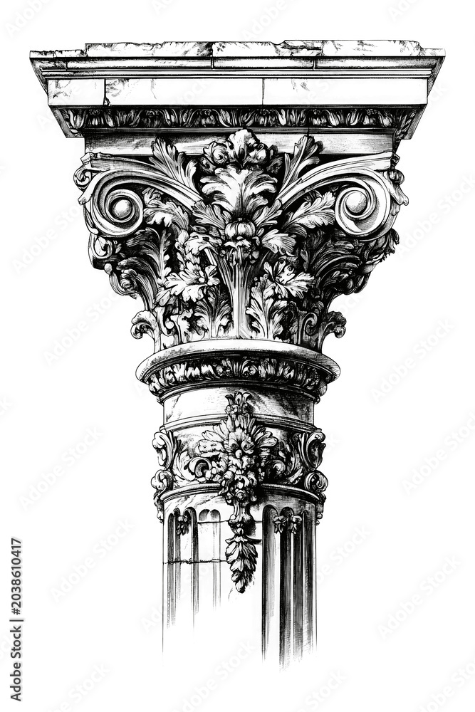 Naklejka premium PNG Renaissance pillar drawing art architectural.