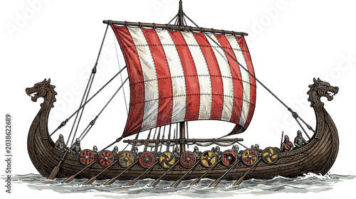 Foto Detailed hand drawn sketch style vector illustration of a traditional Viking lon