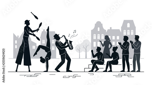Canvas Print Street performers entertaining an audience in a city square.