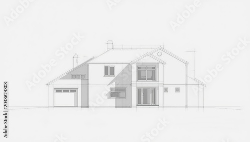 Detached house elevation line sketch with minimal details