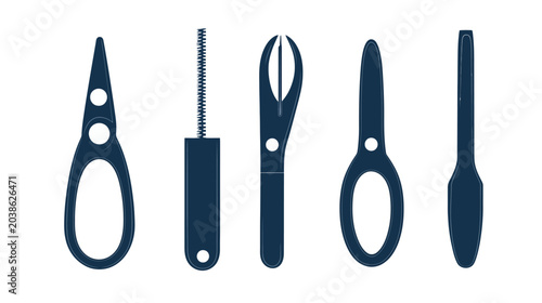 Silhouetted dental tools, arranged in a row against a white background, representing oral hygiene