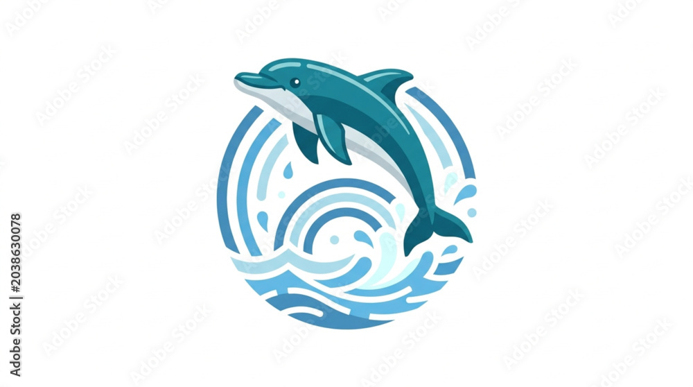 Obraz premium Dolphin jumping out of the water in a circular wave pattern.