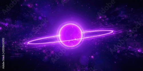 Futuristic abstract backdrop with a glowing purple sphere and looping energy lights