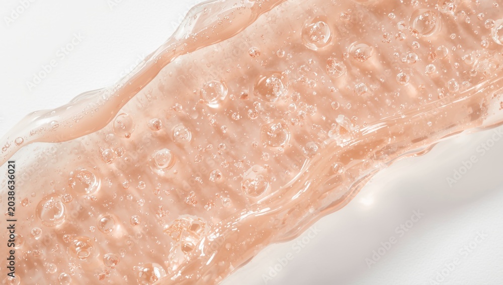 Fototapeta premium Closeup image of translucent face serum gel with bubbles on minimalistic white background