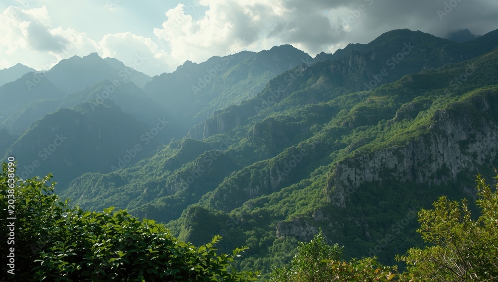 Obraz premium grand mountain view featuring flourishing green vegetation and bright foliage