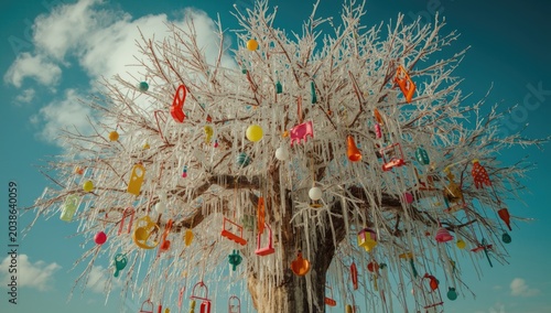 Frozen tree decorated with ...