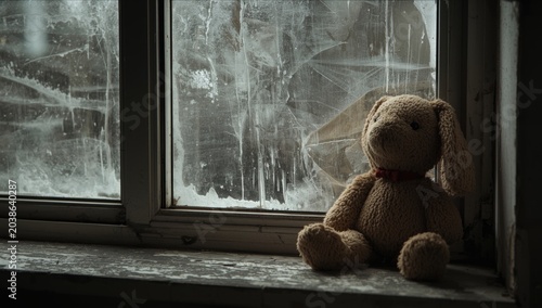 Faded plush bunny sitting o...