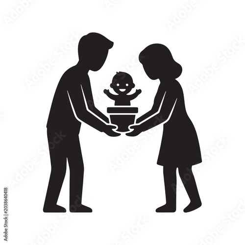 Family silhouette with baby illustration for global day of parents on a white background
