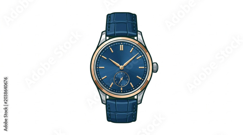 Foto Elegant Blue Dial Mechanical Wristwatch with Leather Strap.