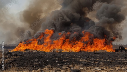 Field fire burning scrap ti...