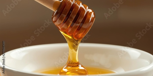 Glossy honey flowing down d...
