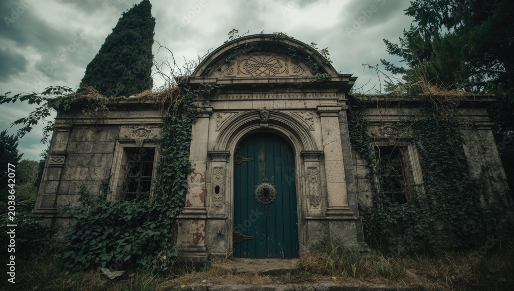 Obraz premium Derelict ancient crypt found in a preserved cemetery