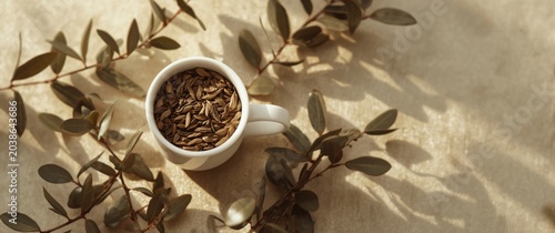 Dry tea poured in simple wh...