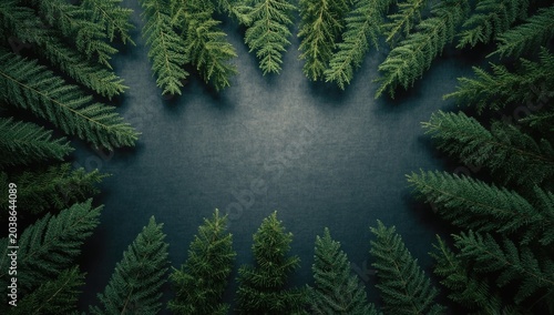 Evergreen pine trees arrang...