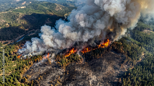 Aerial View of Forest Wildfire and Environmental Destruction