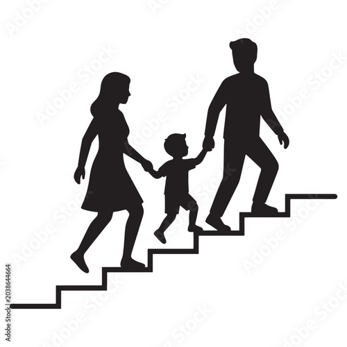 Foto Family silhouette walking up stairs representing growth for global day of parent