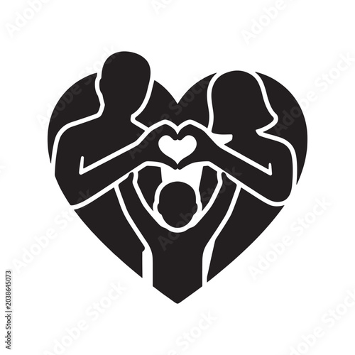 Family silhouette forming a heart shape for global day of parents on a white background