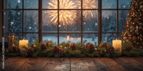 Foreground wooden table dec...
