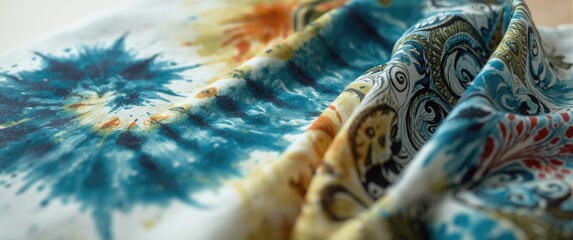 Hand drawn tie dye design featuring vibrant aquarelle swirls and a trendy fantasy print