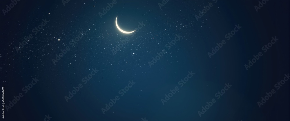 Obraz premium Elegant celestial scene with Islamic crescent moon and bright stars