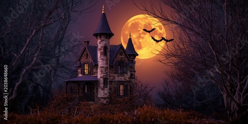 Hand painted spooky house a...