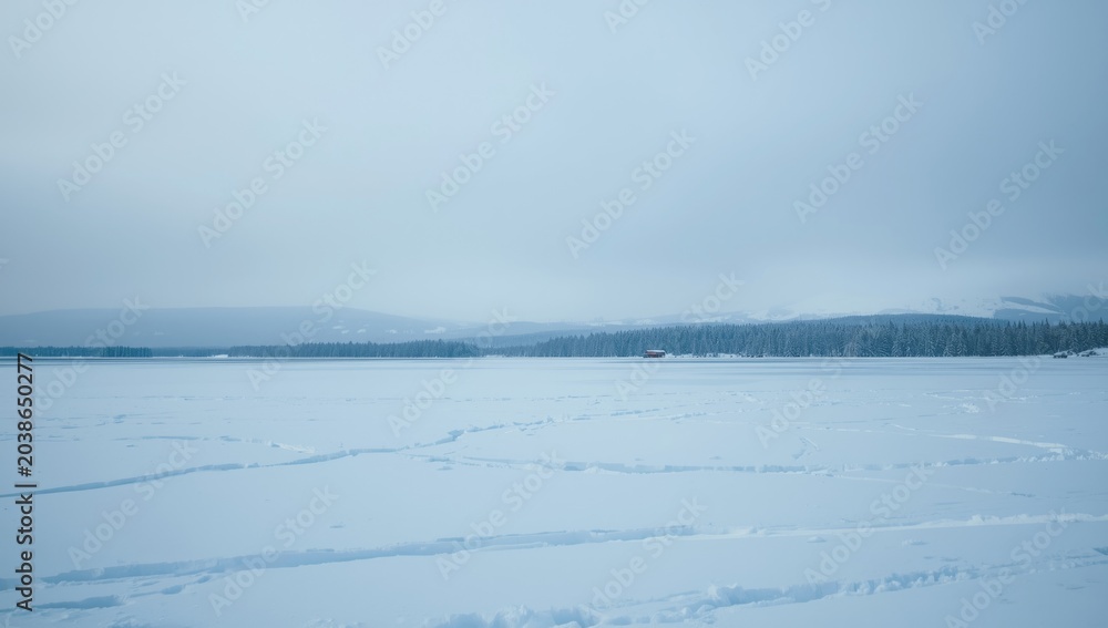 Fototapeta premium crisp cold winter scene with snow laden ground and distant hills