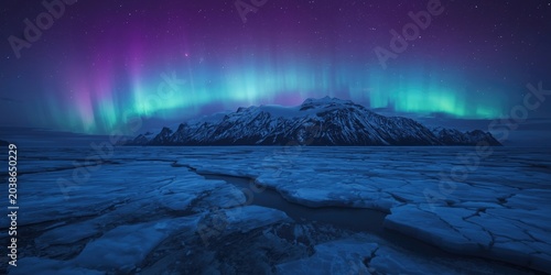 Frozen ocean and mountain v...