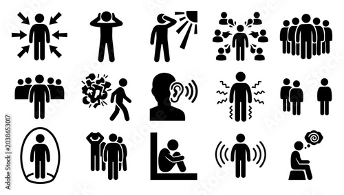 Obraz na plátne Highly Sensitive Person Sensory Overload and Overstimulation Silhouette Icon Set